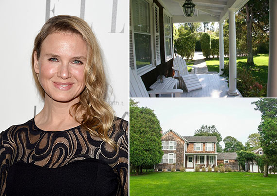 From left: Renée Zellweger and 30 Egypt Lane in East Hampton
