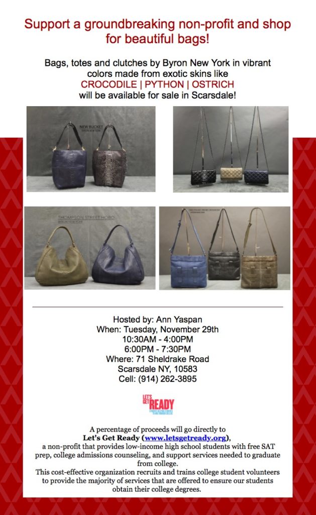 This Tuesday Fabulous Charity Bag Party to Support “Let’s Get Ready”