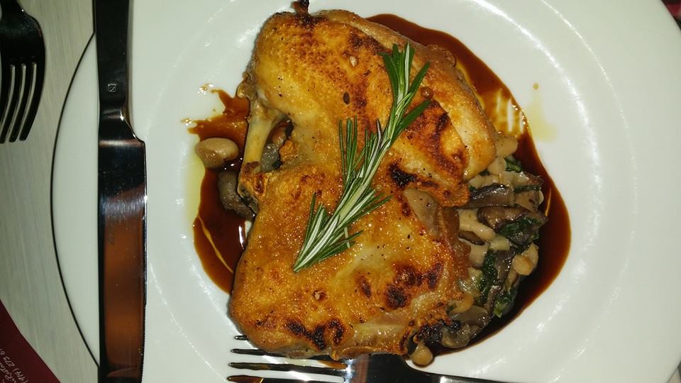 Roast Organic Chicken, Portobello, cipilino onion and cannellini ragu , leafy spinach ragu